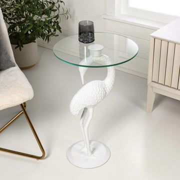 Blanche 25" Classic Mid-Century Glass Top Flamingo End Table